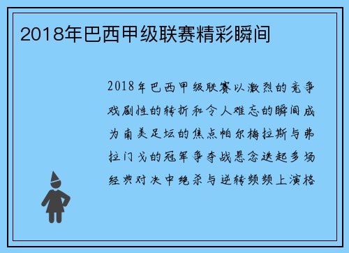 2018年巴西甲级联赛精彩瞬间
